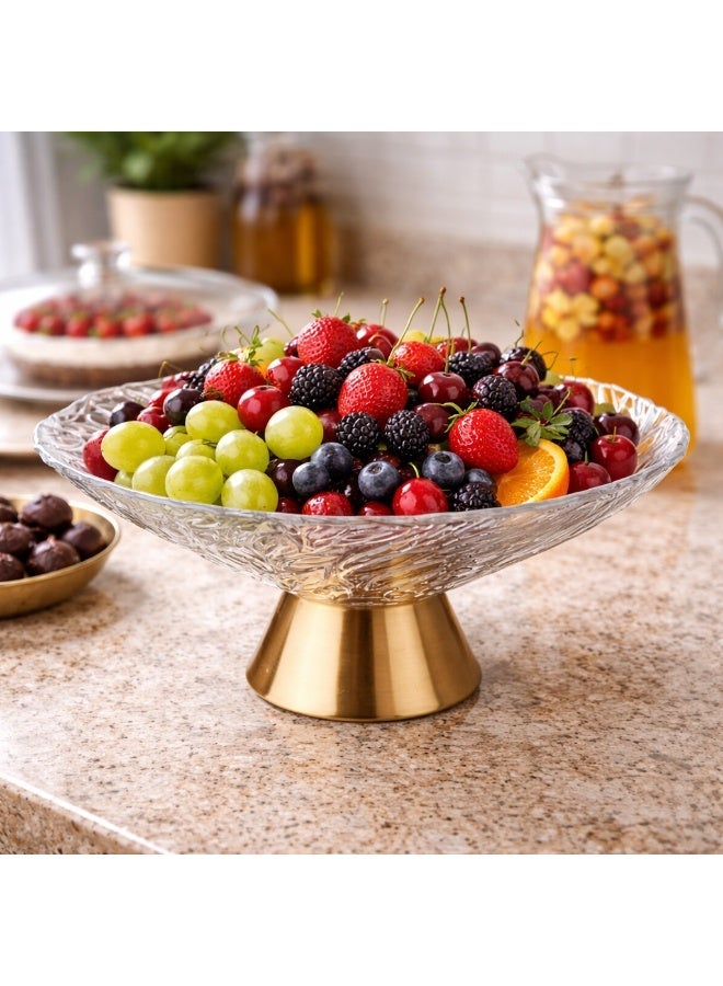 Dania A glass serving dish with a base for nuts, fruits, and all other servings Clear/Gold 26 cm - Image 1
